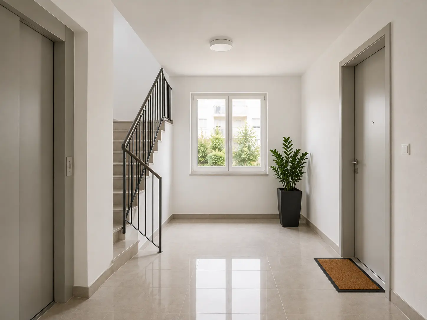 Palier d'immeuble propre avec sol entretenu