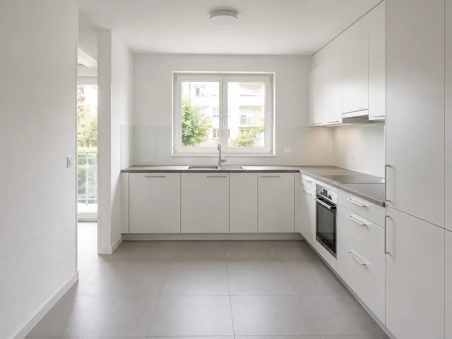 Cuisine vide et nettoyée d'un appartement avant l'état des lieux