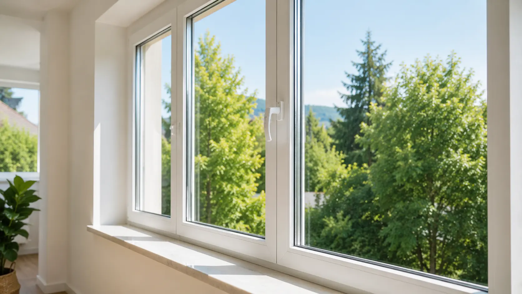 Grande fenêtre nettoyée laissant passer la lumière dans un appartement
