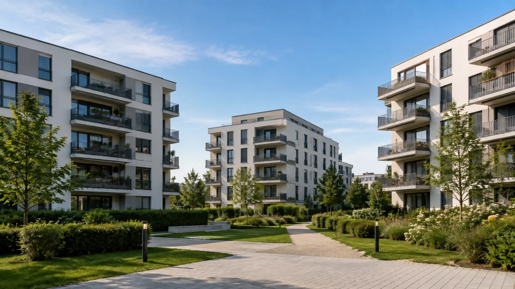 Immeubles résidentiels avec leurs abords et cheminements entretenus