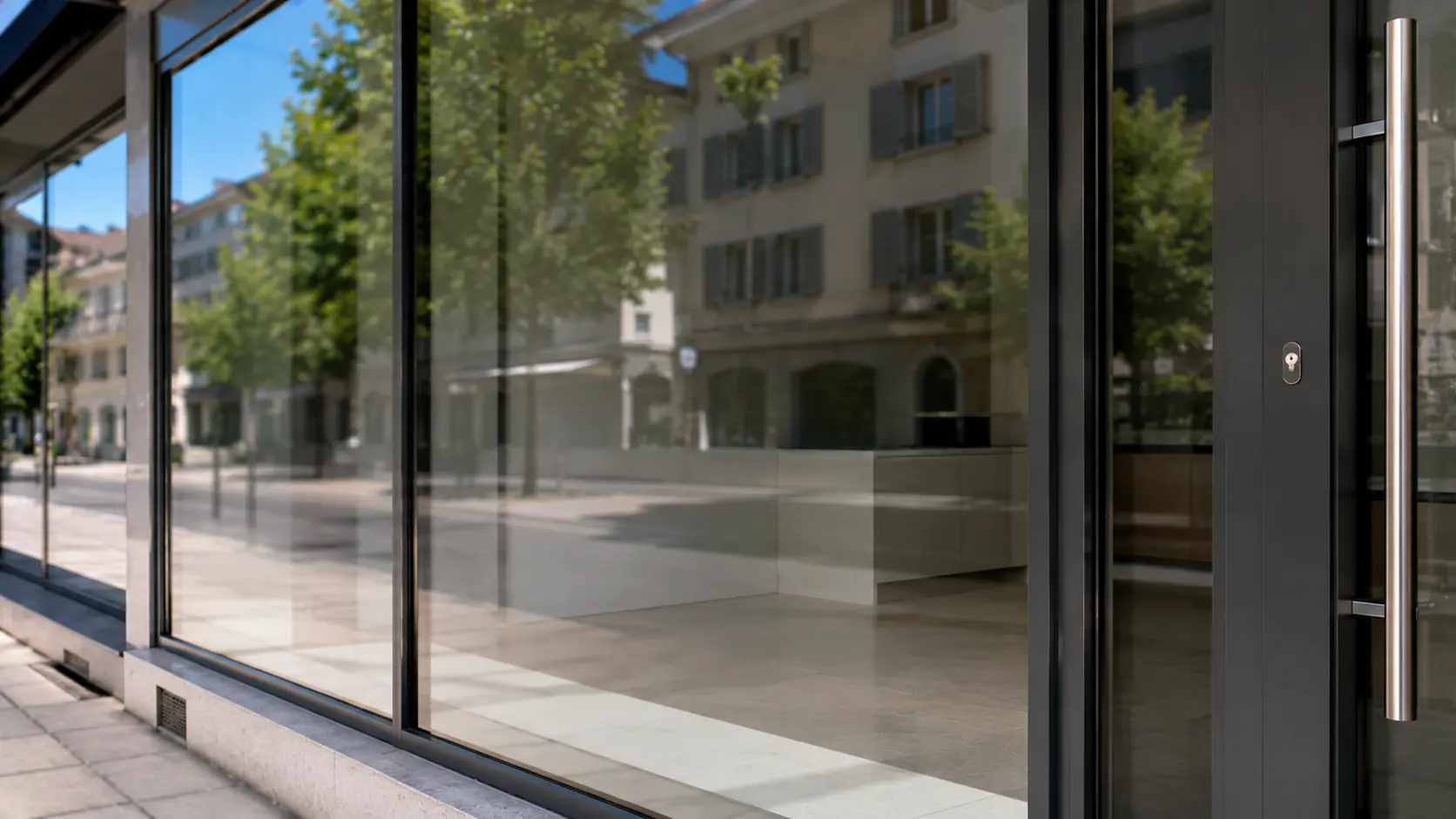 Vitrine de commerce nettoyée sans traces au niveau de la rue